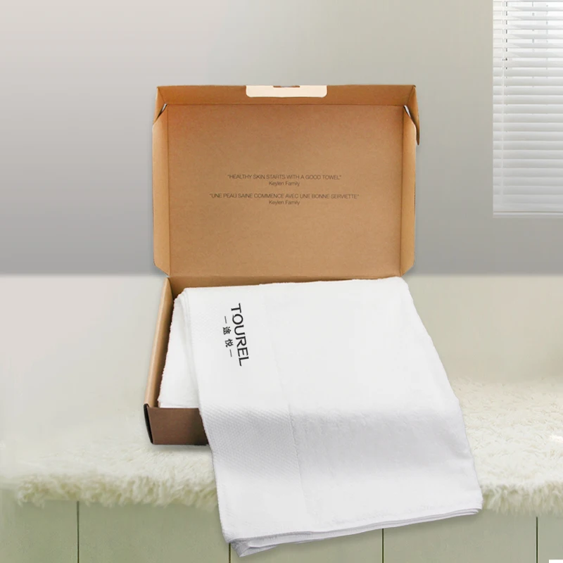 Serviettes de bain de luxe 100 % coton avec logo personnalisé, emballage cadeau en boîte Kcraft, serviettes d'hôtel blanches