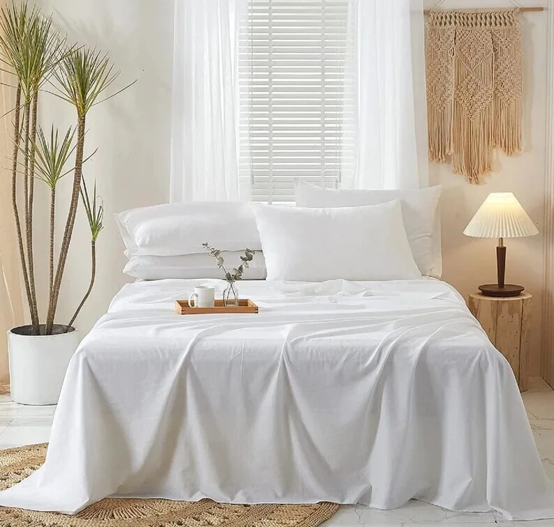 Wholesale Hotel Bedding Set White Striped Oeko-tex Certified 300tc Woven Sheet & Pillowcase 4pcs Set