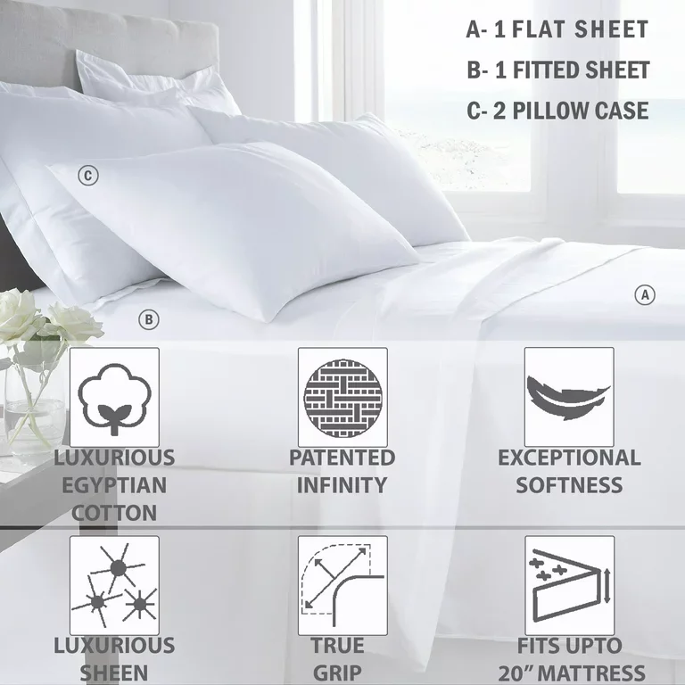 Juego de Ropa de Cama de Lujo 100% Algod&oacute;n, 4 Piezas, S&aacute;bana Bordada con 300tc Tejido Lisa y Patr&oacute;n de Rayas para Uso en Hotel o Hogar