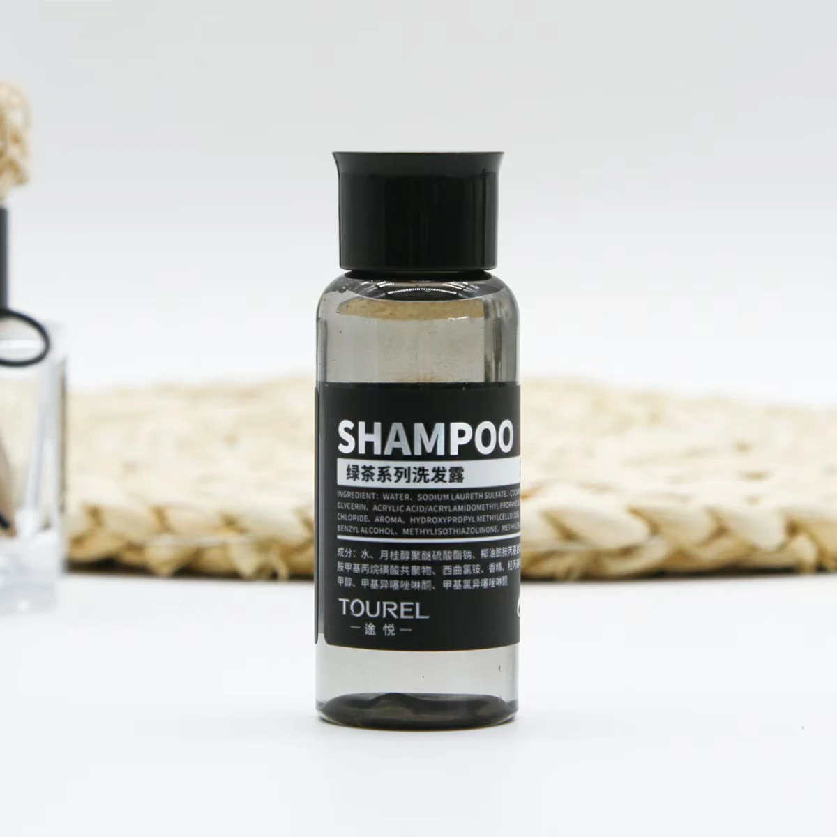 Comodidades de hotel personalizadas al por mayor, artículos de tocador de lujo para habitaciones de hotel, kit de champú desechable con fragancia de té verde