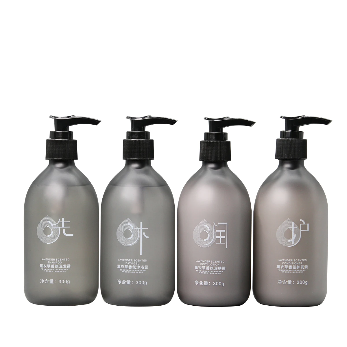 Custom 300ml Plastic Luxury Hotel Amenities Set Eco Bottle Lotion Shampoo Bottle With Body Squeeze Custom Cosmetic Packaging