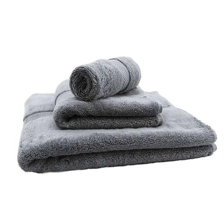 Customized Logo Quality 100% Cotton Large Bath Room Towel 70x140 Hilton Luxury Hotel Spa Knitted Compressed Grey Towel