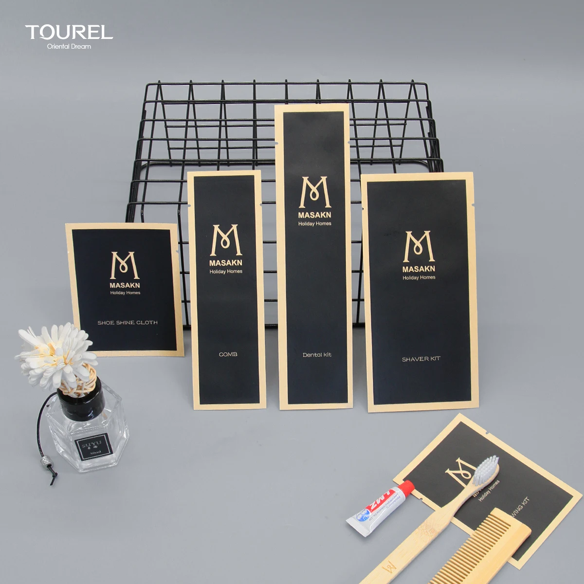 Articles de toilette jetables de luxe pour hôtel, portables et recyclables, fournitures de salle de bain, produits secs