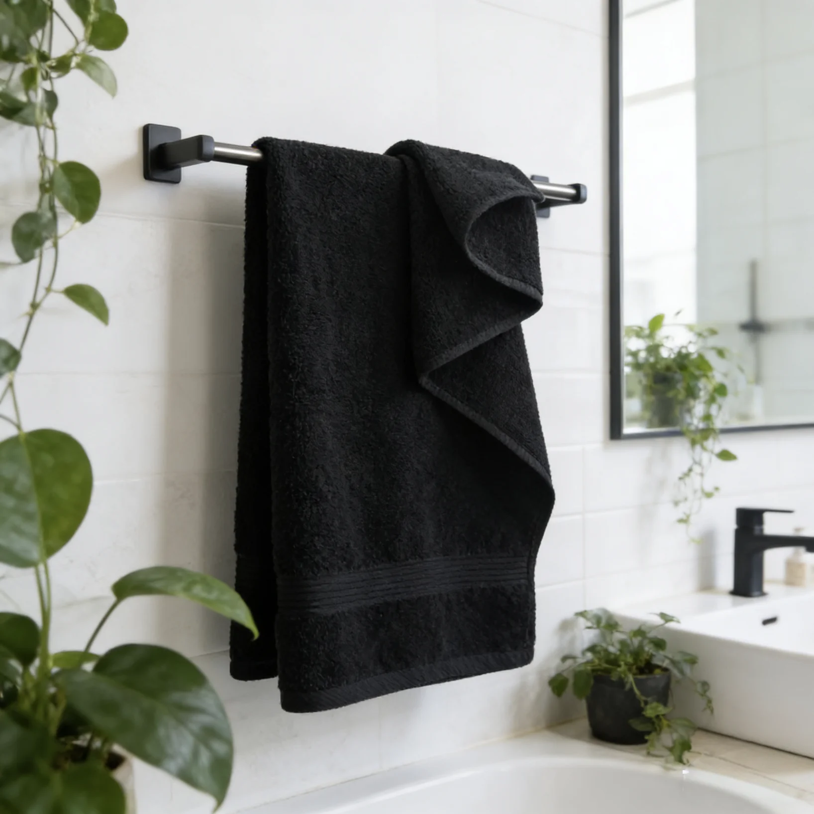 Serviette de sport noire pour zone de supporters, parfaite pour essuyer la transpiration et montrer l'esprit d'équipe