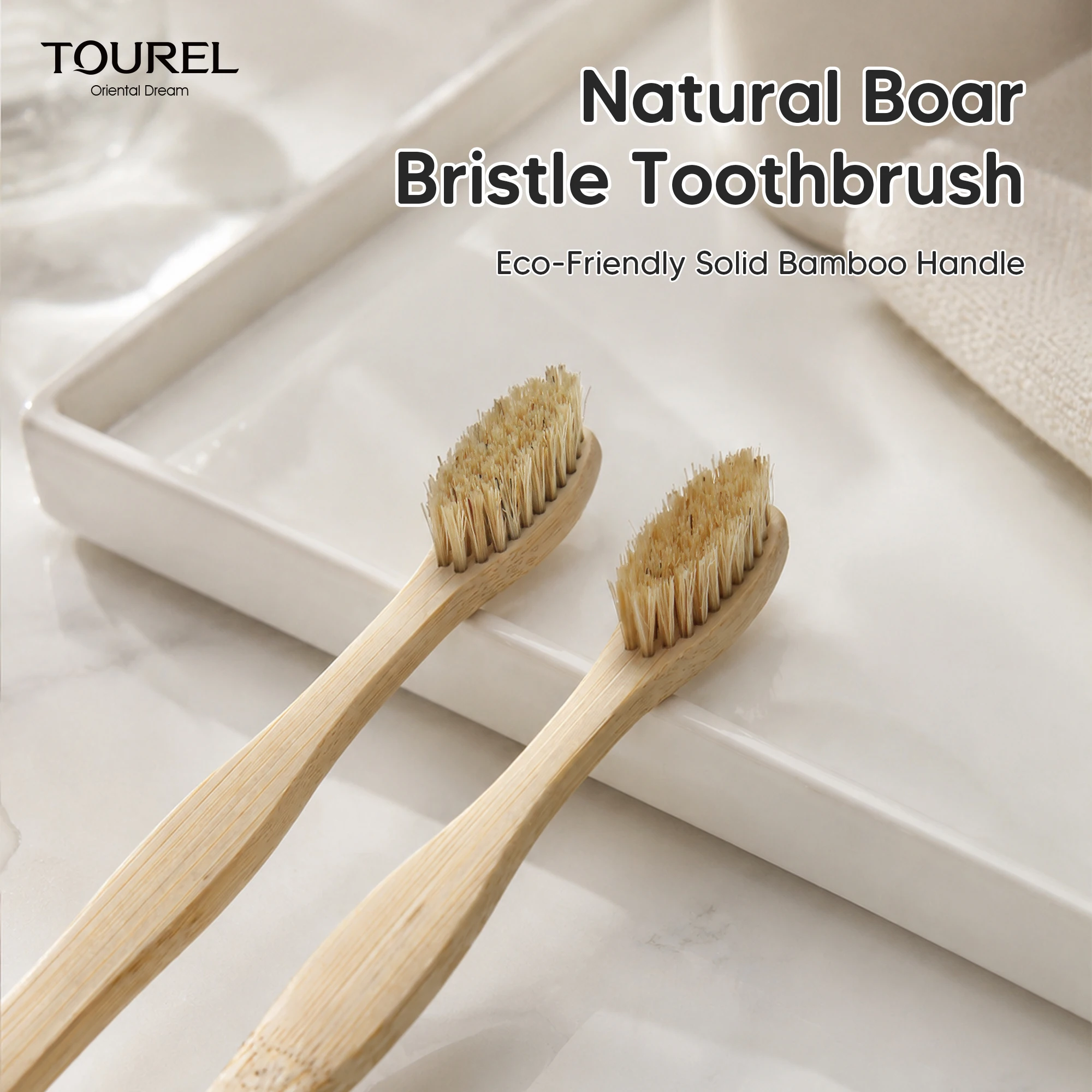 Green Custom Laser Engraved Logo Eco Friendly Biodegradable Standing Natural Boar Bristle Bamboo Toothbrush
