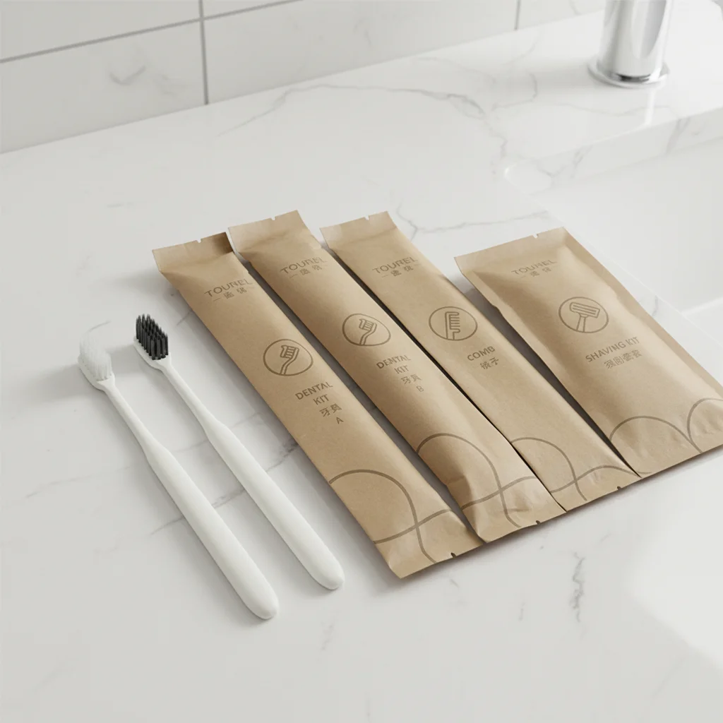 Kit Dental de Lujo Ecol&oacute;gico para Cuidado Oral Cerdas Suaves Dupont Logotipo Personalizado Cepillo de Dientes Desechable para Hotel Kit Dental
