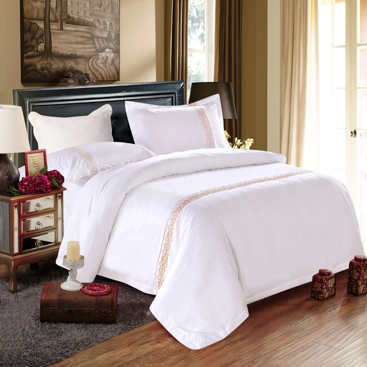 Jeu de literie 4 pi&egrave;ces en coton 300 fils, taille Twin Queen King, en gros, &eacute;cologique et luxueux, drap-housse et couvre-lit pour h&ocirc;tel